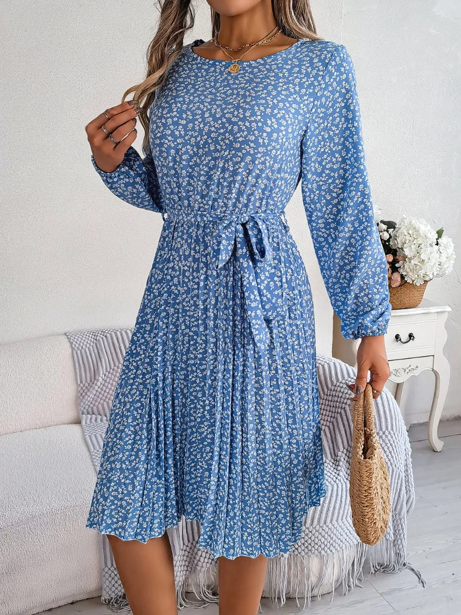 Ditsy Floral Tie Waist Pleated Dress (5)