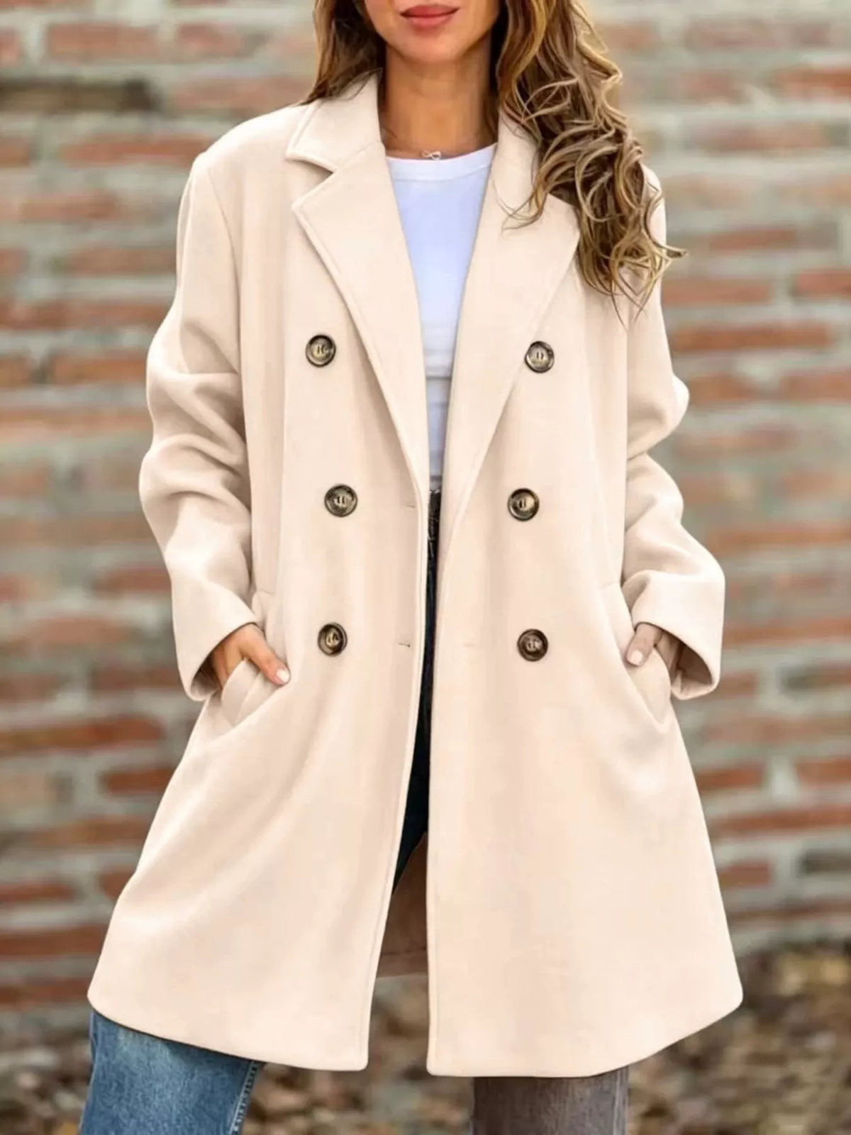 Full Size Double-breasted Lapel Collar Coat Plus (2)