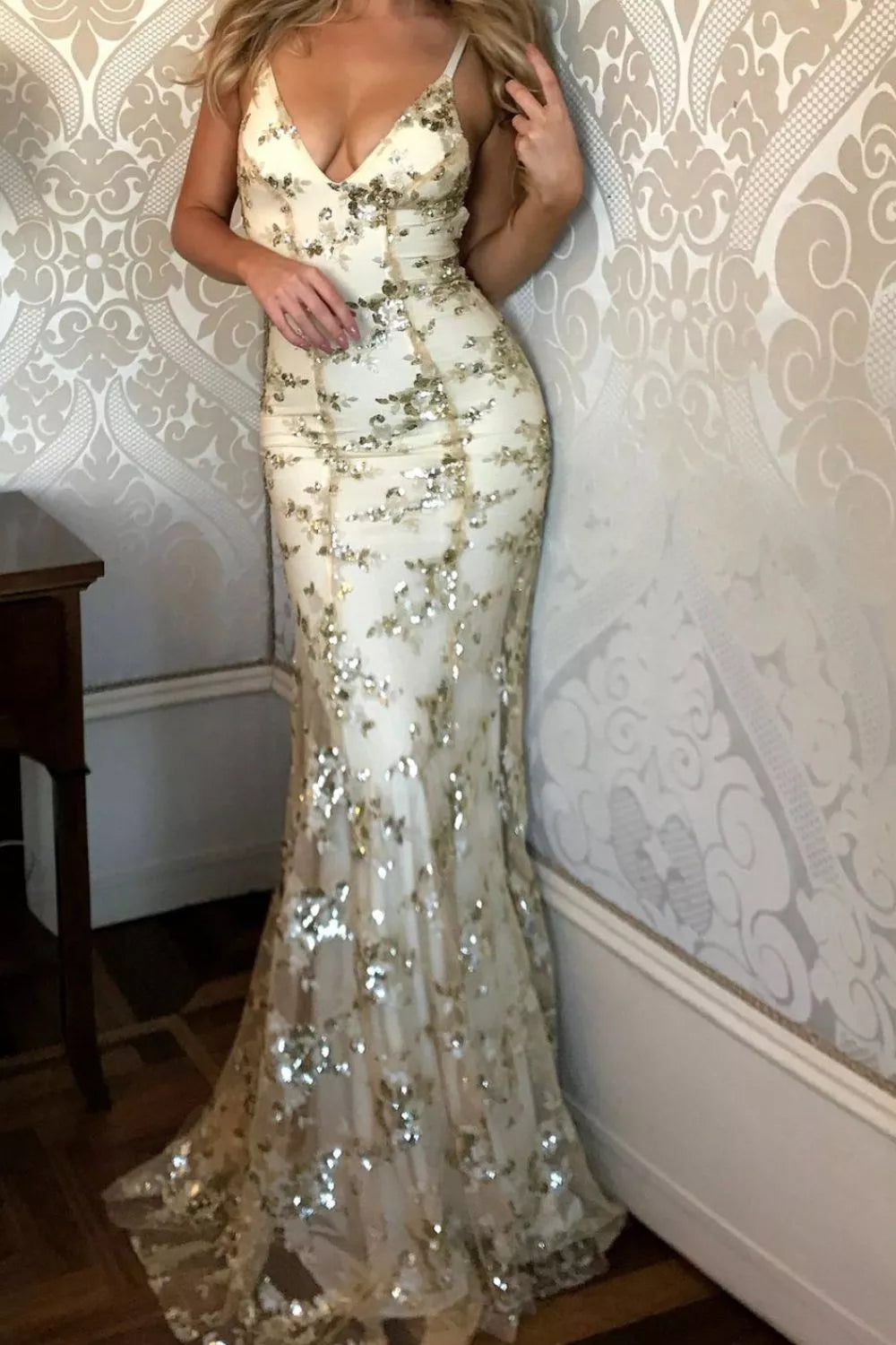 Full Size Sequin Tie Back V-neck Maxi Dress Plus (19)