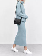 Ribbed Turtleneck Sweater Set Matching Midi Skirt (17)