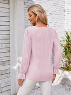 Applique V-neck Flounce Sleeve T-shirt (18)