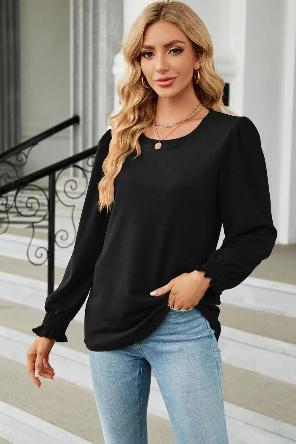 Round Neck Long Sleeve T-shirt (8)