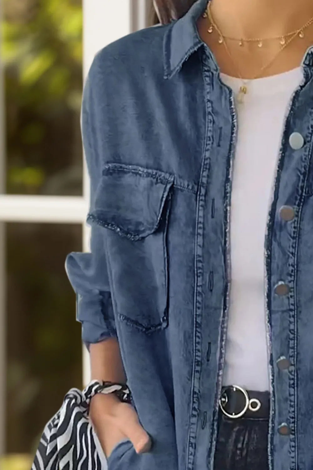 Full Size Pocketed Button Up Long Sleeve Denim Jacket (5)