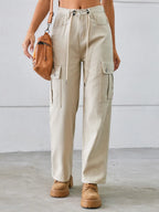 Drawstring Mid-rise Waist Straight Cargo Jeans (13)