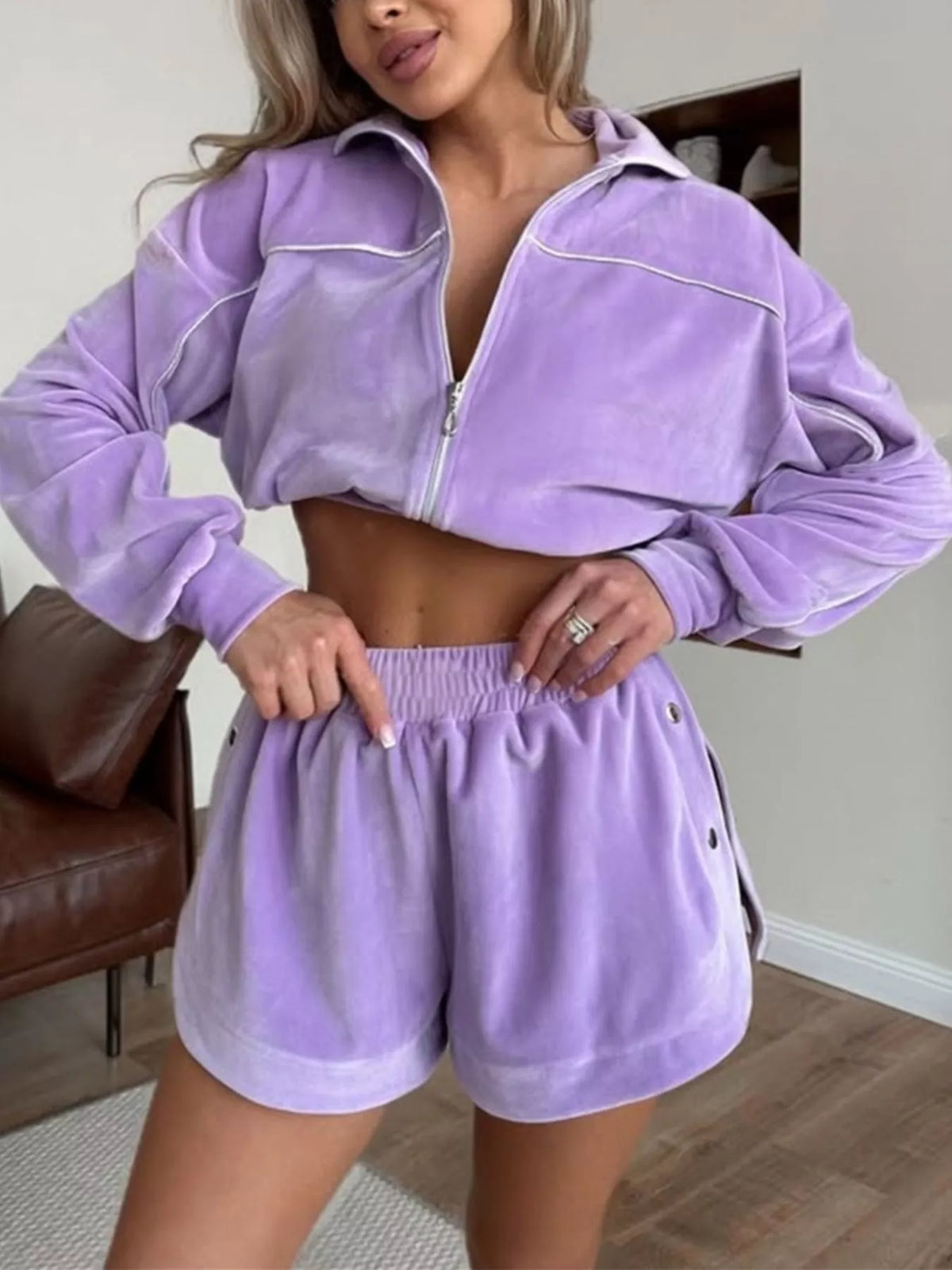Zip-up Outerwear Shorts Set (26)