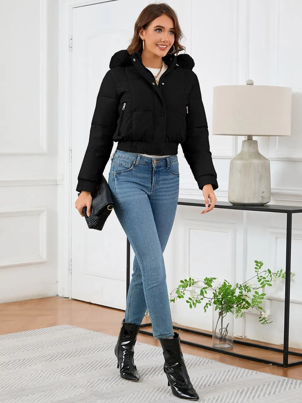 Pocketed Long Sleeve Cropped Hooded Winter Coat (18)