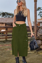 Slit Front Midi Denim Skirt Pockets (12)