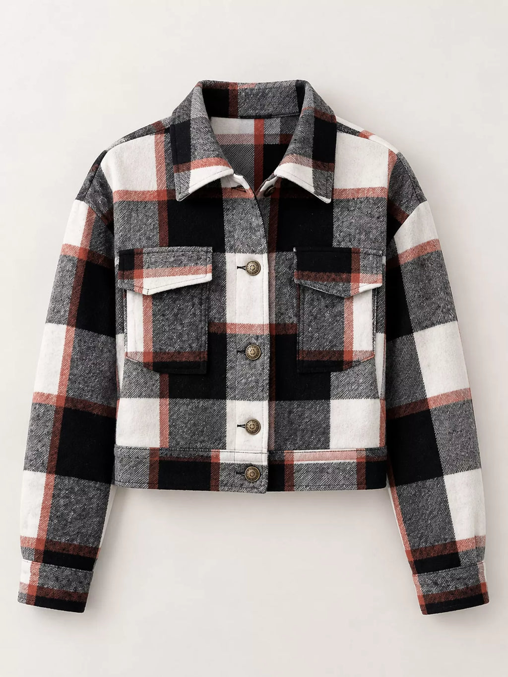Plaid Button-front Cropped Jacket (37)
