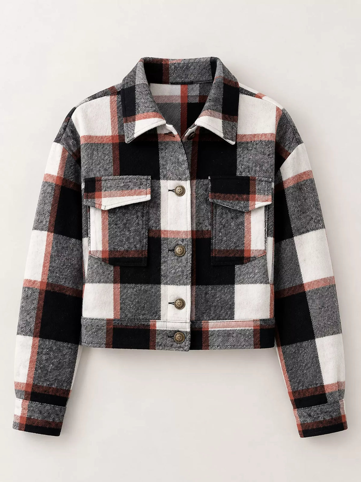 Plaid Button-front Cropped Jacket (37)