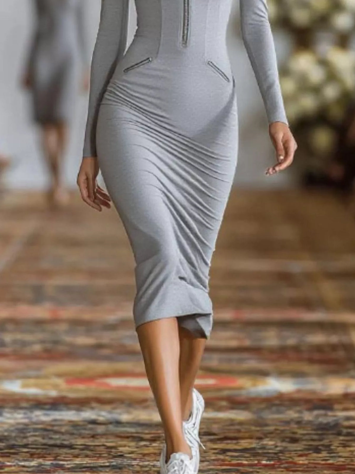 Full Size Zip-front Bodycon Midi Dress Plus (9)
