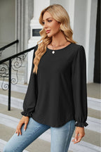 Round Neck Flounce Sleeve Blouse (8)