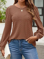 Eyelet Round Neck Long Sleeve Top (27)
