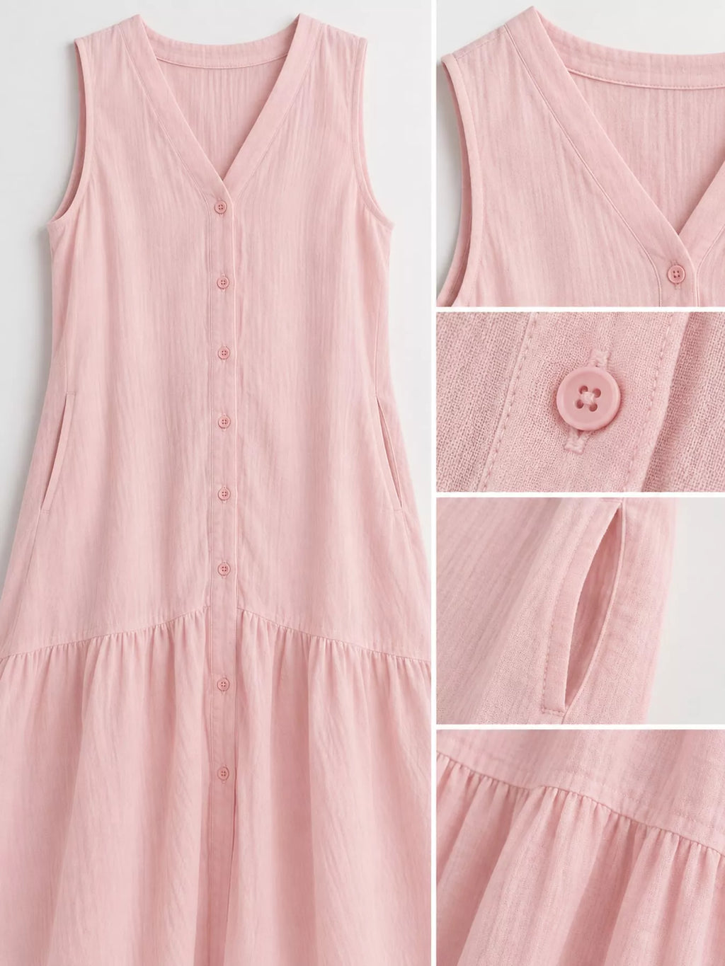 Full Size V-neck Button Front Sleeveless Midi Dress Plus (25)