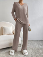 Ribbed Knit Long Sleeve Top Pants Set (6)