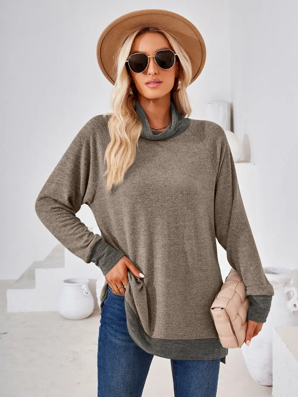 Contrast Mock Neck Long Sleeve T-shirt (14)