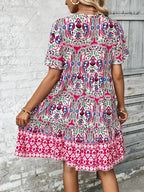 Printed Tie Neck Short Sleeve Dress (6)