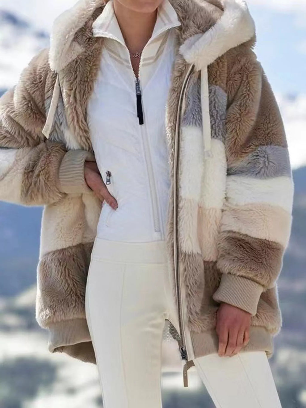 Full Size Fuzzy Zip Up Hooded Outerwear Plus (8)