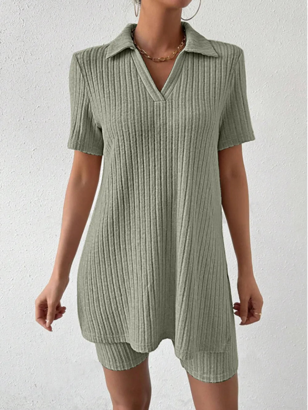 Johnny Collar Short Sleeve Top Shorts Set (13)