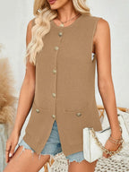 Button Down Round Neck Knit Vest (9)