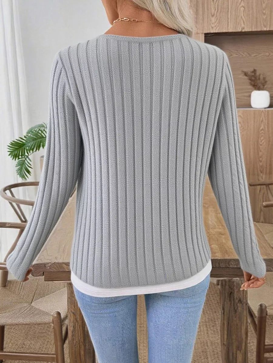 Ribbed Knit Long Sleeve Henley T-shirt (19)