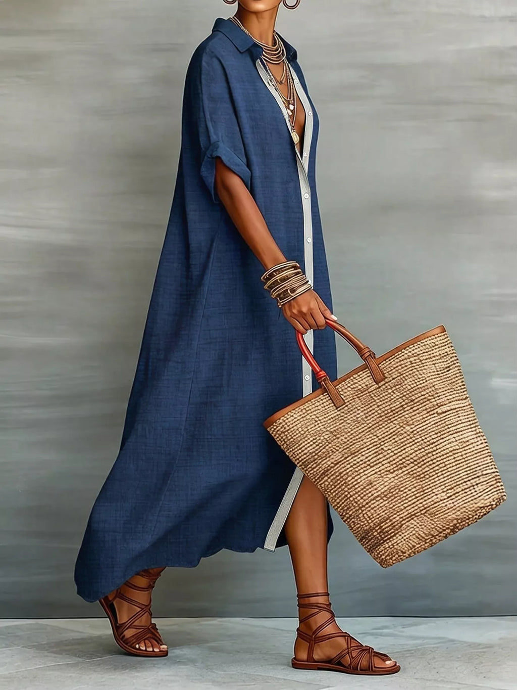 Casual Linen Shirt Dress Button-down Front (12)