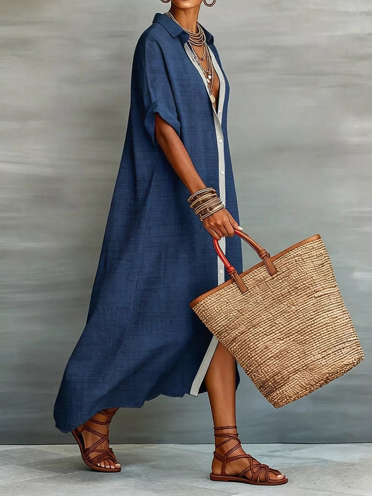 Casual Linen Shirt Dress Button-down Front (12)