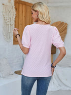 Eyelet Asymmetrical Neck Short Sleeve T-shirt (4)