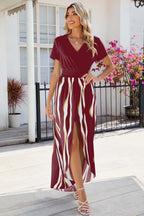 Smocked High-low Printed Surplice Dress (6)