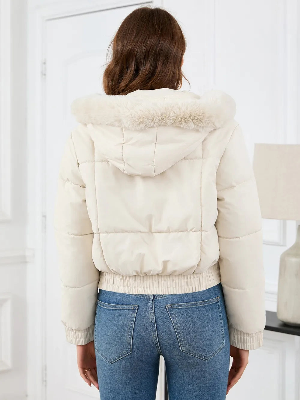 Pocketed Long Sleeve Cropped Hooded Winter Coat (9)