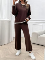 Round Neck Dropped Shoulder Top Pants Sweater Set (20)