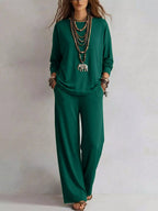 Round Neck T-shirt Wide-leg Pants Set (11)