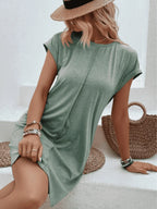 Exposed Seam Short Sleeve Mini Tee Dress (2)