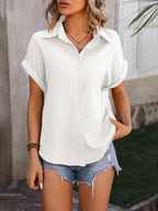Textured Button Up Cap Sleeve Shirt (22)