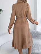 Pleated Tie Waist Balloon Sleeve Dress (5)
