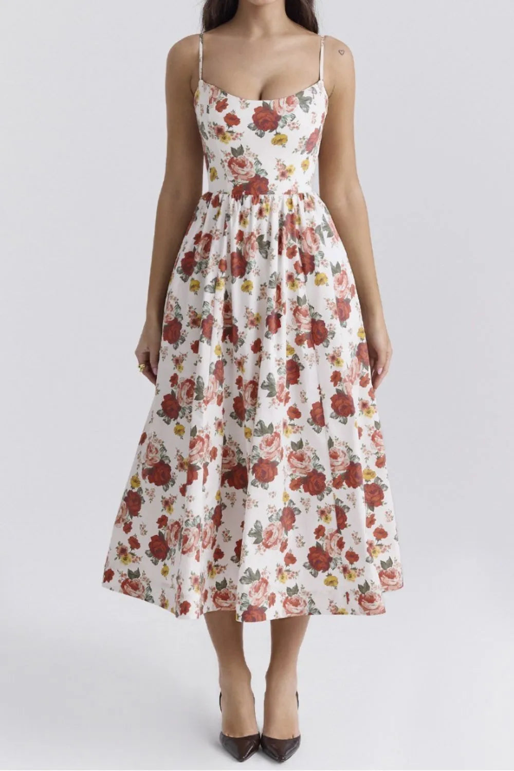 Floral Print Spaghetti Strap Midi Dress (2)