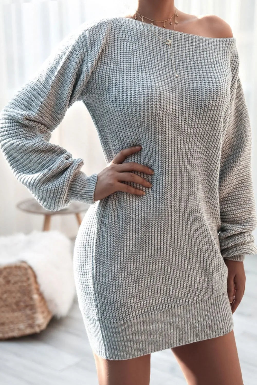 Boat Neck Long Sleeve Mini Sweater Dress (15)