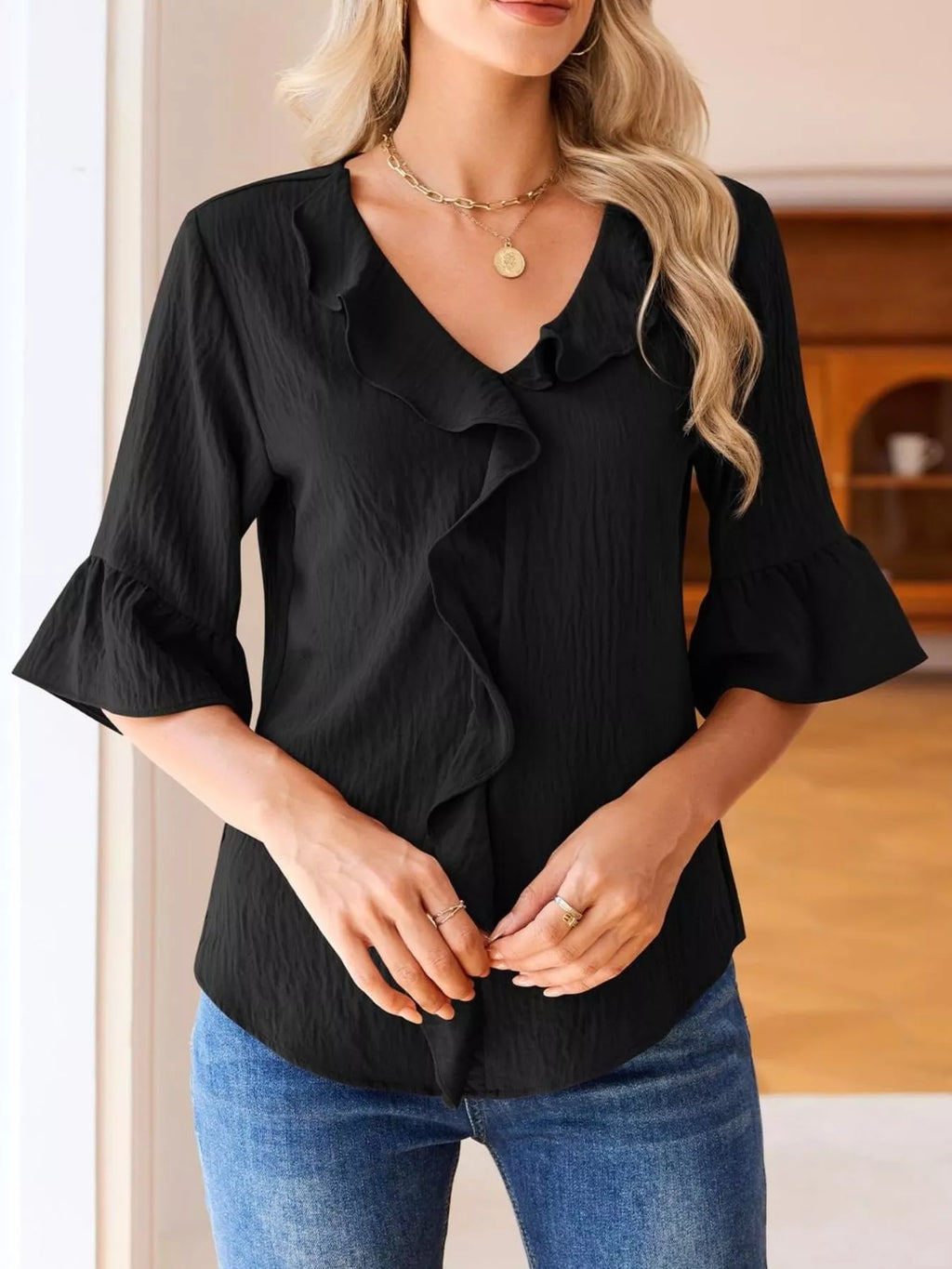 Ruffled Flounce Sleeve Blouse (10)