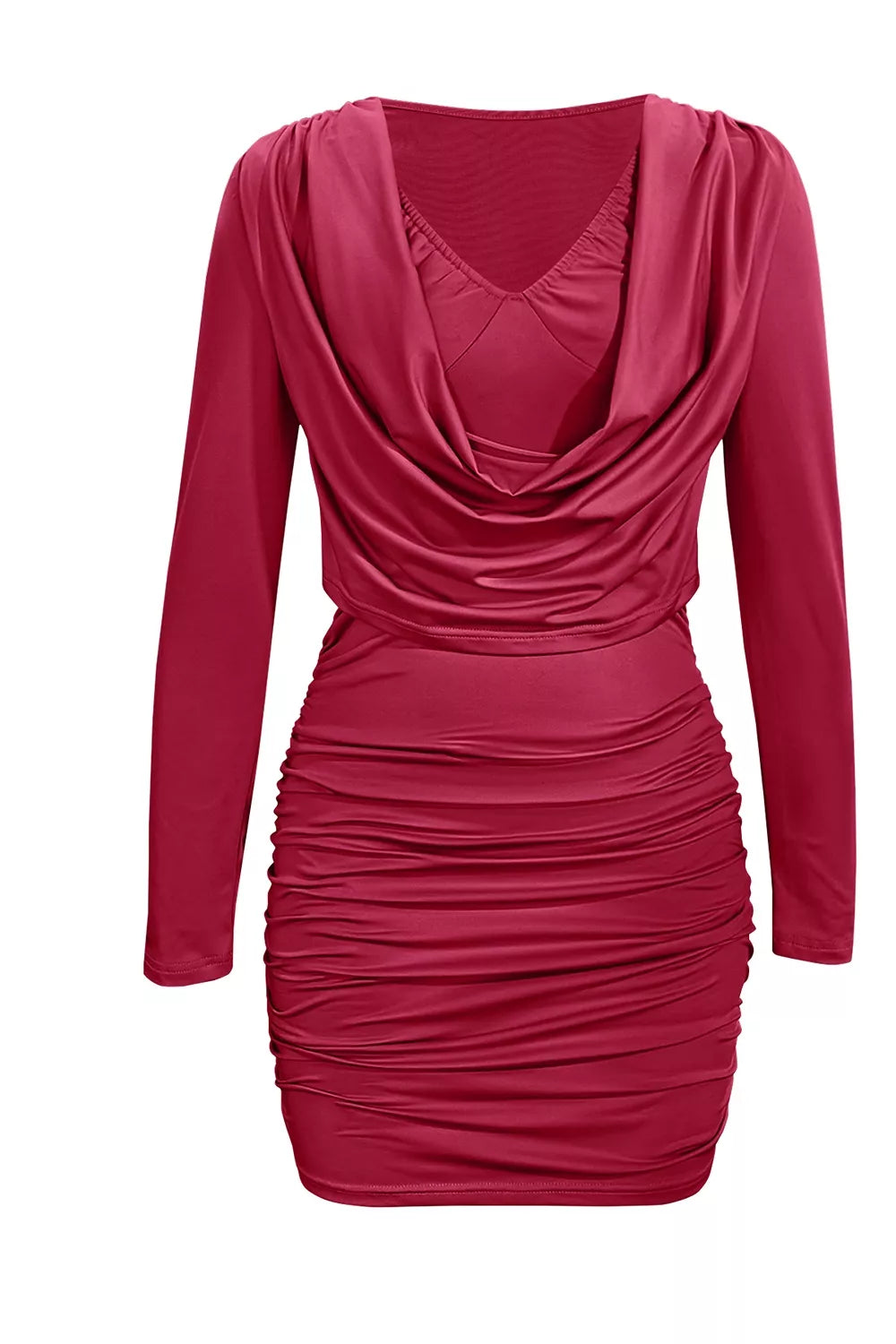 Ruched Cowl Neck Long Sleeve Mini Dress (19)