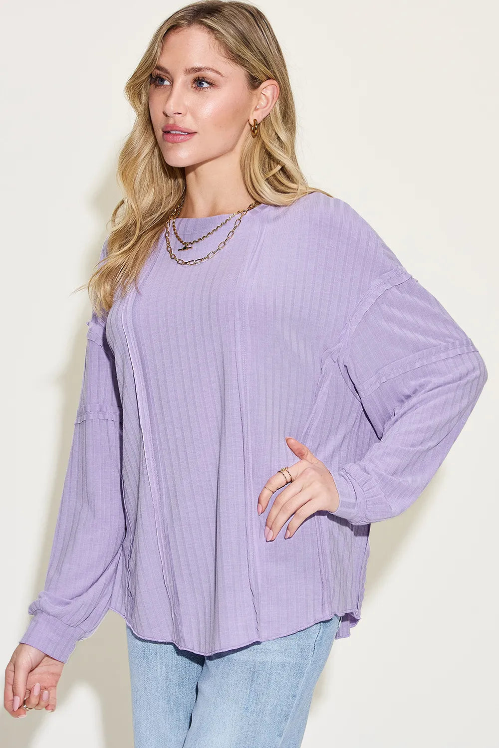 Full Size Ribbed Round Neck Long Sleeve T-shirt (2)