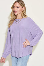 Full Size Ribbed Round Neck Long Sleeve T-shirt (2)