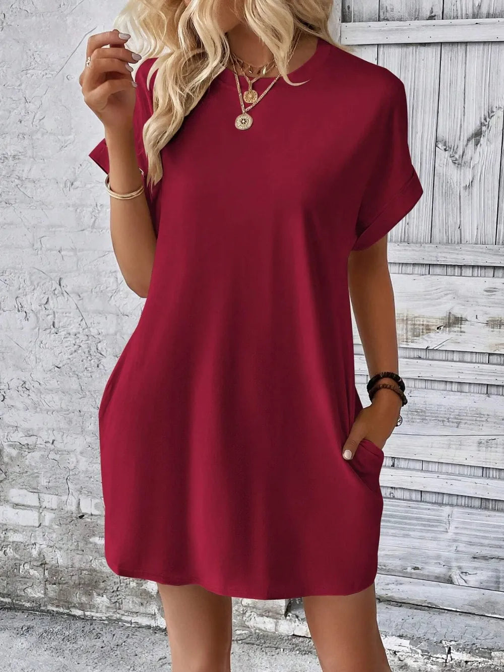 Round Neck Short Sleeve Mini Dress (6)