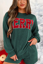 Merry Round Neck Long Sleeve Top Shorts Lounge Set (10)