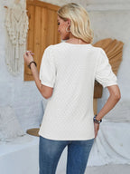 Eyelet Asymmetrical Neck Short Sleeve T-shirt (8)