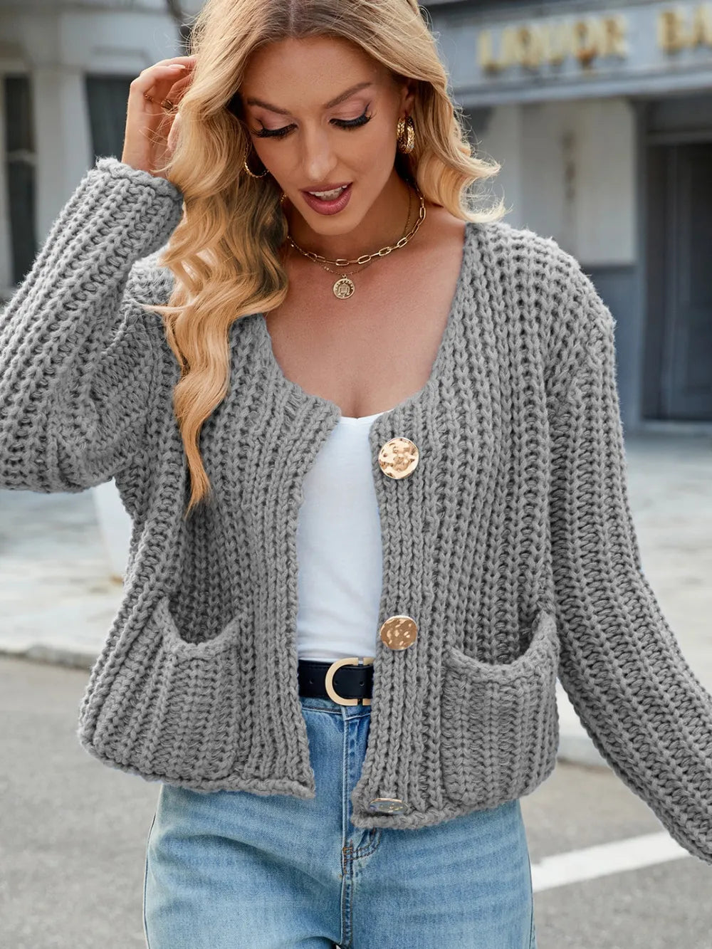 Round Neck Button Up Cardigan Pockets (22)