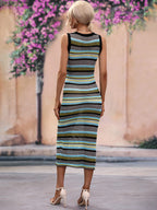 Striped Round Neck Sleeveless Midi Cover Up Dress (22)