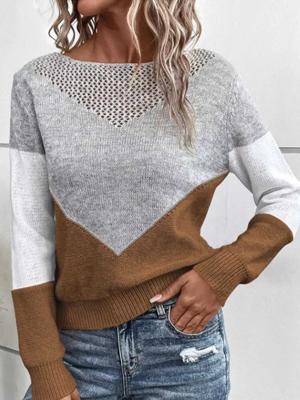 Openwork Block Long Sleeve Sweater (7)