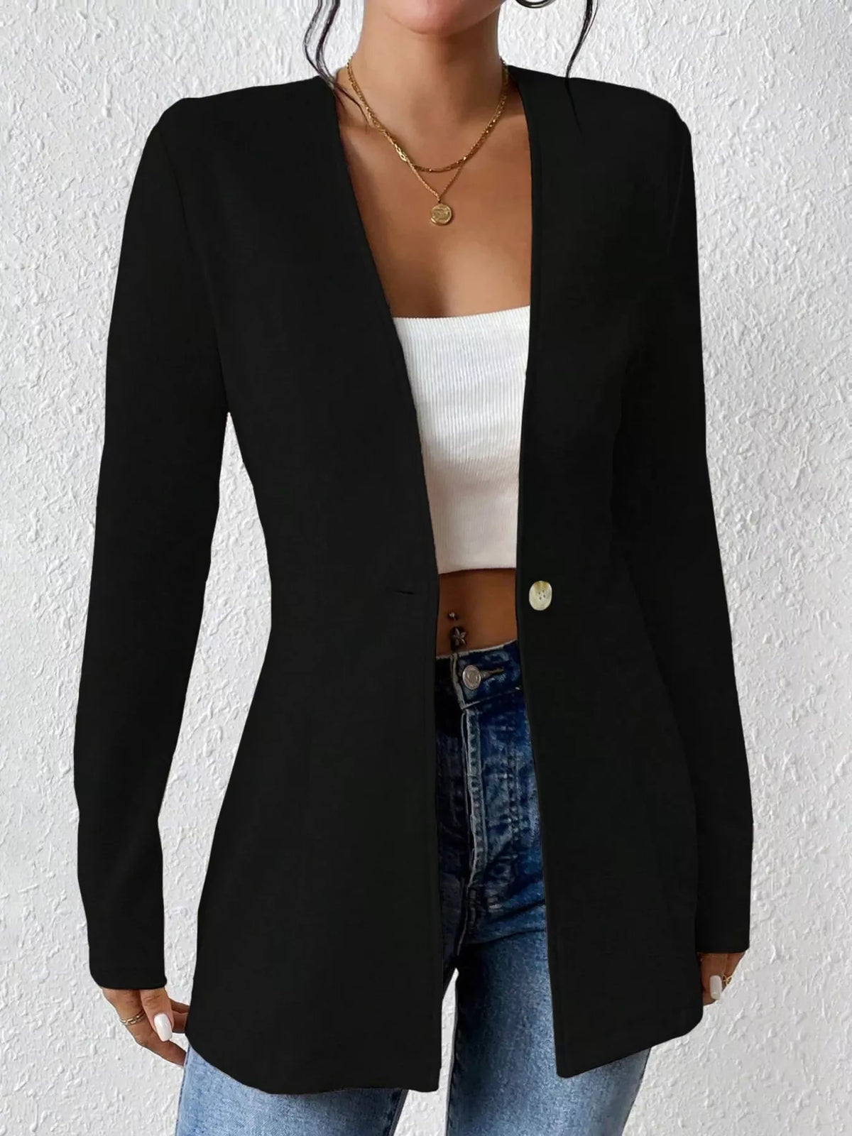 One Button Long Sleeve Blazer (5)