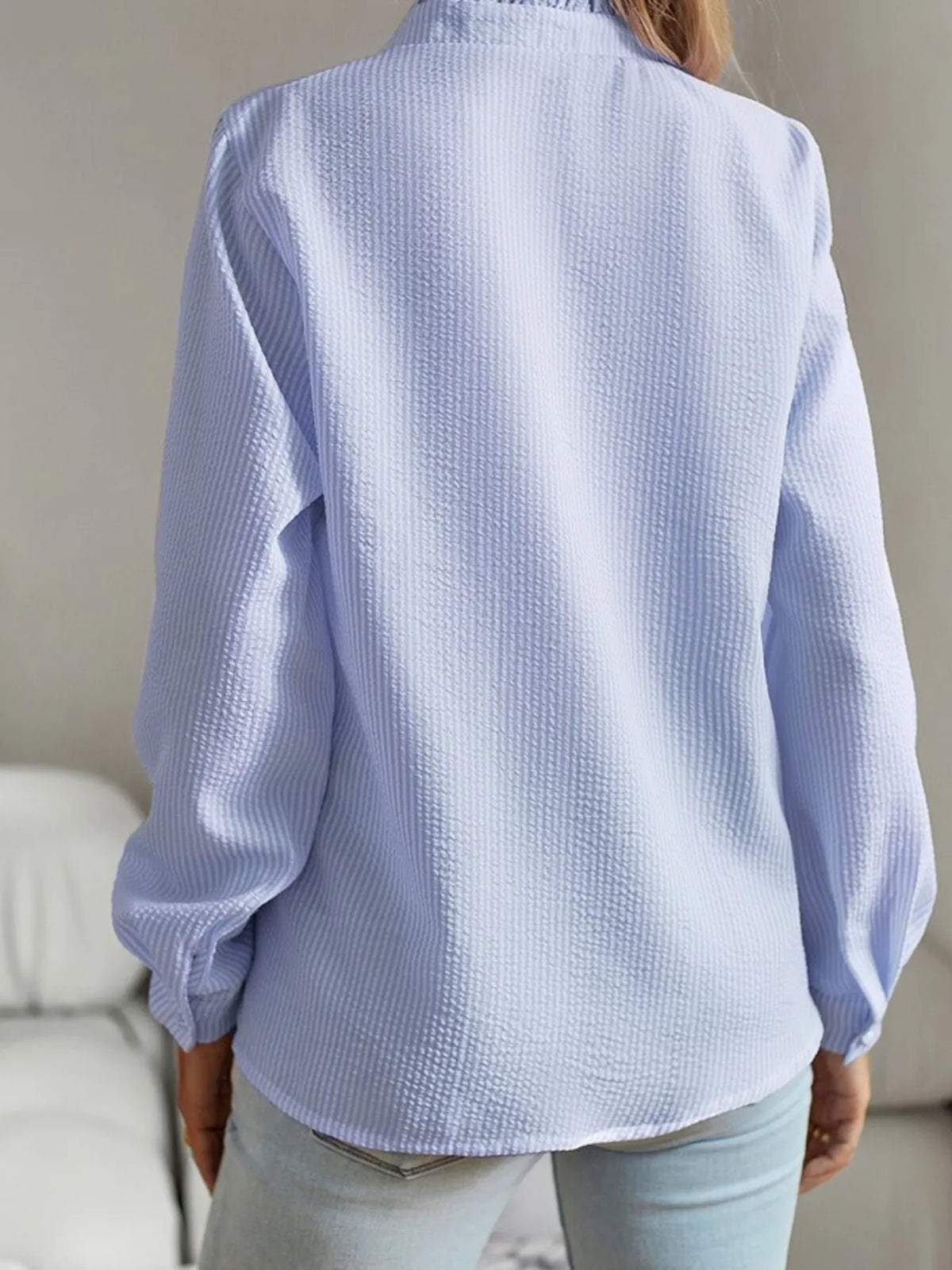 Striped Ruffle Detail Button-up Blouse (15)