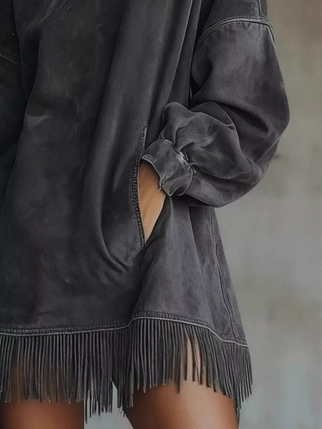 Suede Mock Neck Fringed Mini Dress (4)
