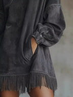 Suede Mock Neck Fringed Mini Dress (4)